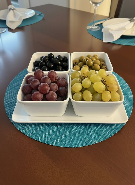 Set of 4 Bowls + Bandeja - Cerámica Blanca