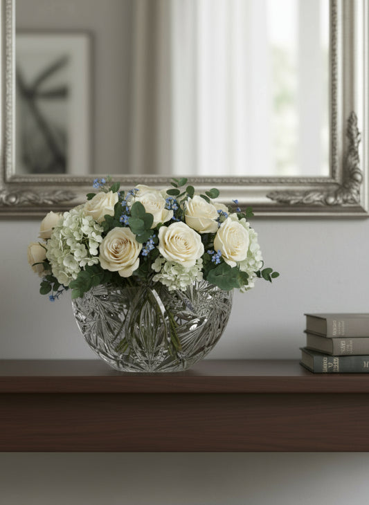 Rose Bowl de Cristal de Plomo Tallado – Cuenco Decorativo Vintage