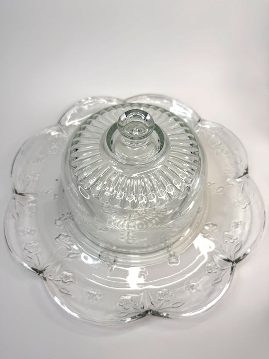 Plato de Vidrio con Cúpula Grabada