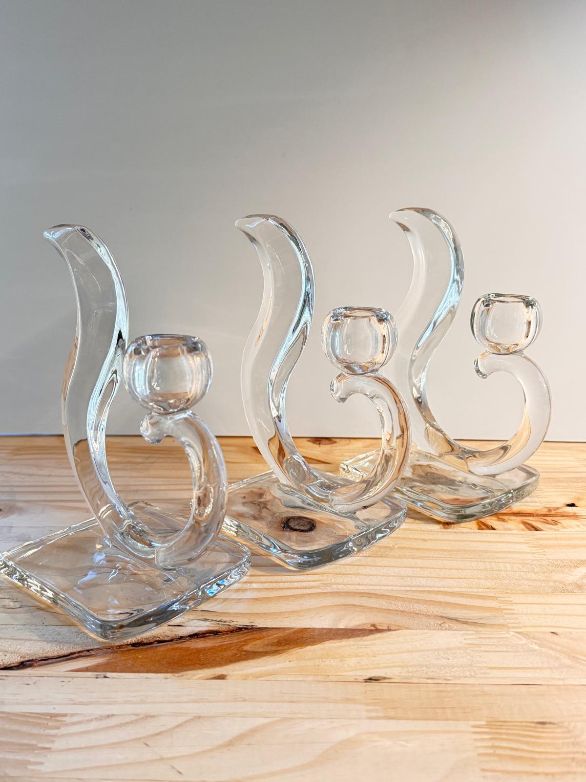 Candelabro vintage Dalzell Viking en vidrio transparente