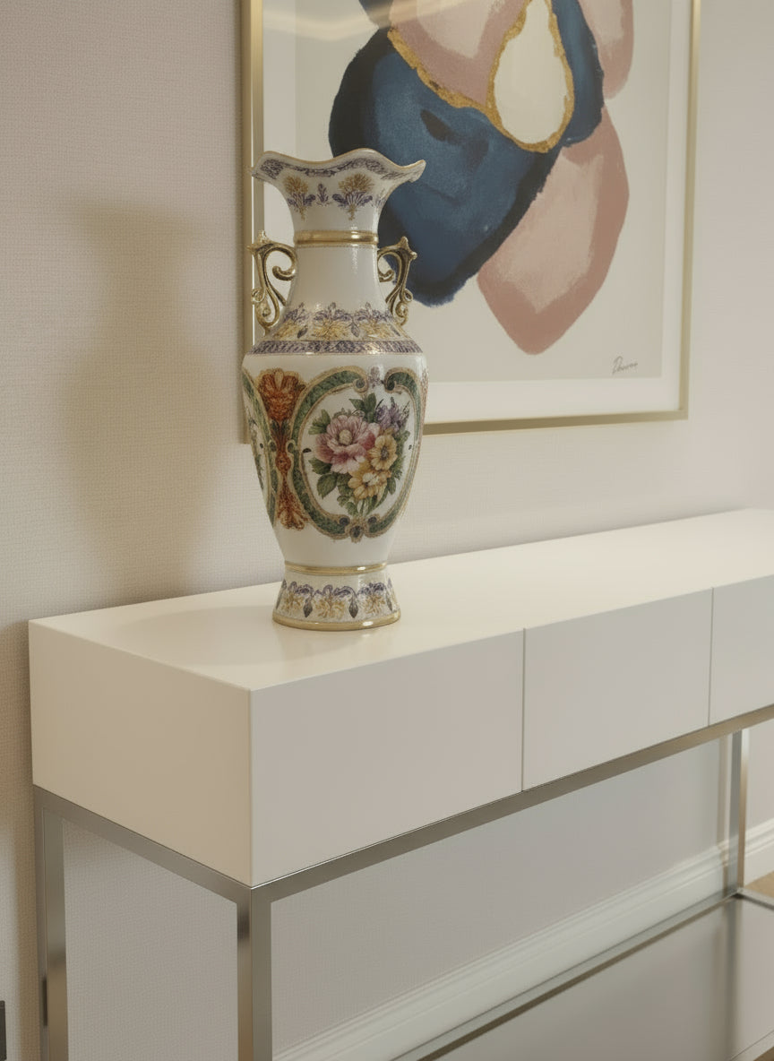 Jarrón rococó con tonalidades doradas