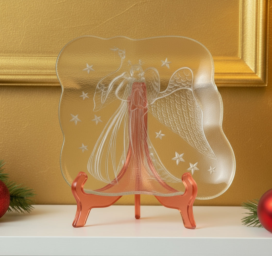 Plato Decorativo de Vidrio – Ángel y estrellas