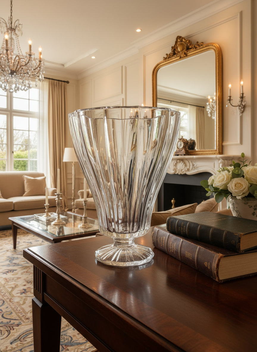 Jarrón Decorativo de Cristal Americano – St. George, Corte Estriado