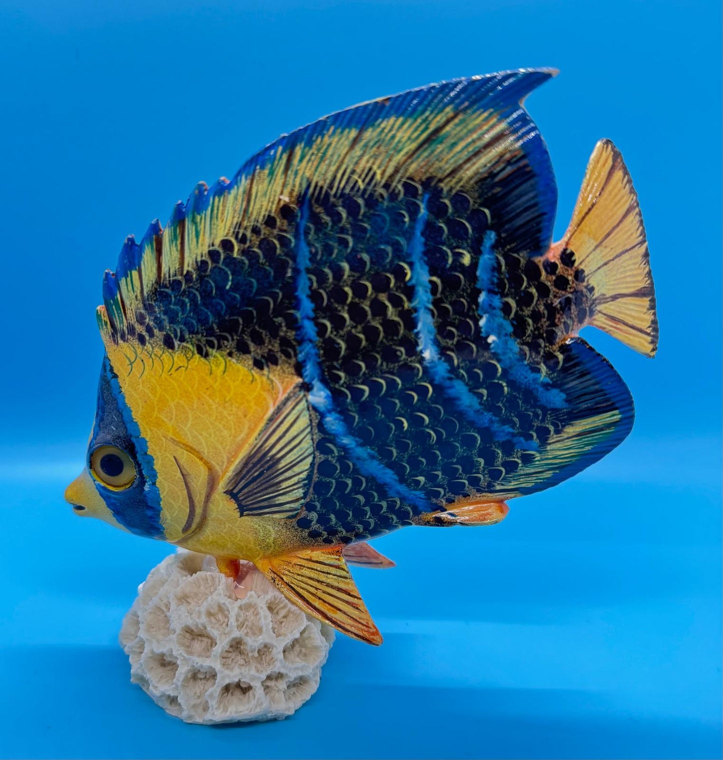 MCM Hand Carved Blue and Yellow Fish