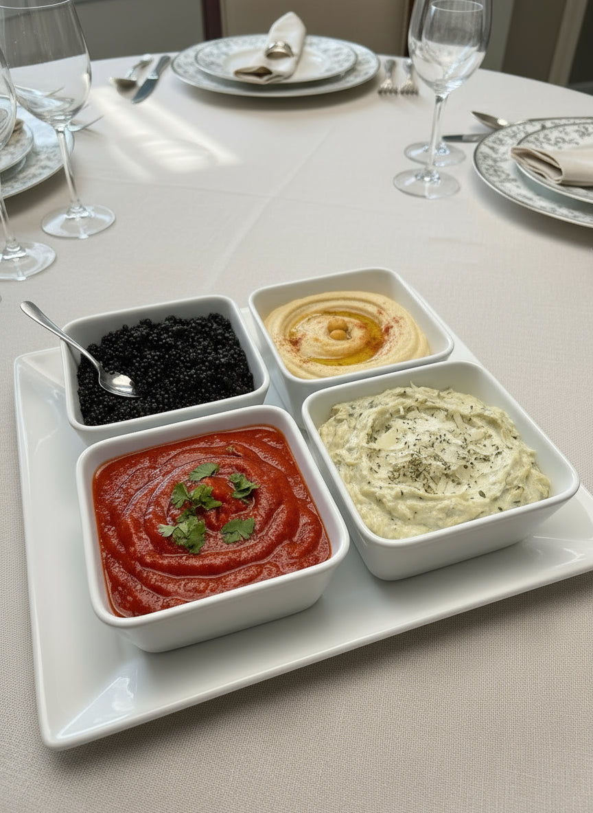 Set of 4 Bowls + Bandeja - Cerámica Blanca