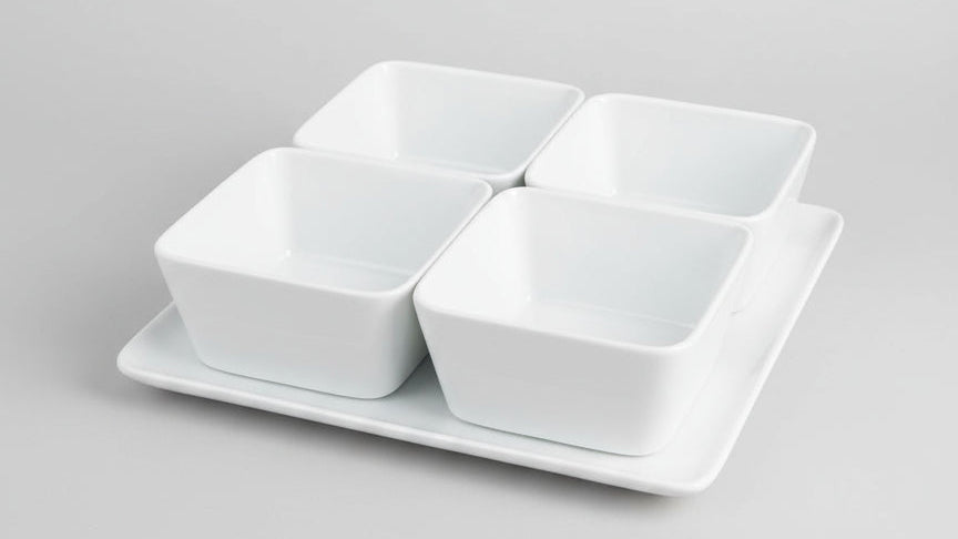 Set of 4 Bowls + Bandeja - Cerámica Blanca