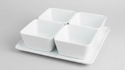 Set of 4 Bowls + Bandeja - Cerámica Blanca