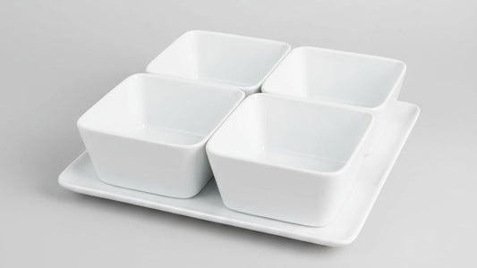 Set of 4 Bowls + Bandeja - Cerámica Blanca