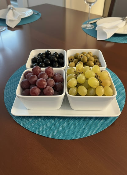 Set of 4 Bowls + Bandeja - Cerámica Blanca