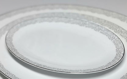 Vajilla de porcelana japonesa Arita – Diseño floral en gris plata