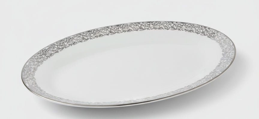 Vajilla de porcelana japonesa Arita – Diseño floral en gris plata
