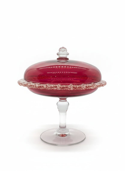 Bowl Vintage Cristal Ruby con Pedestal (Bombonera)