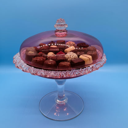 Bombonera de Cristal Cranberry con Tapa Transparente