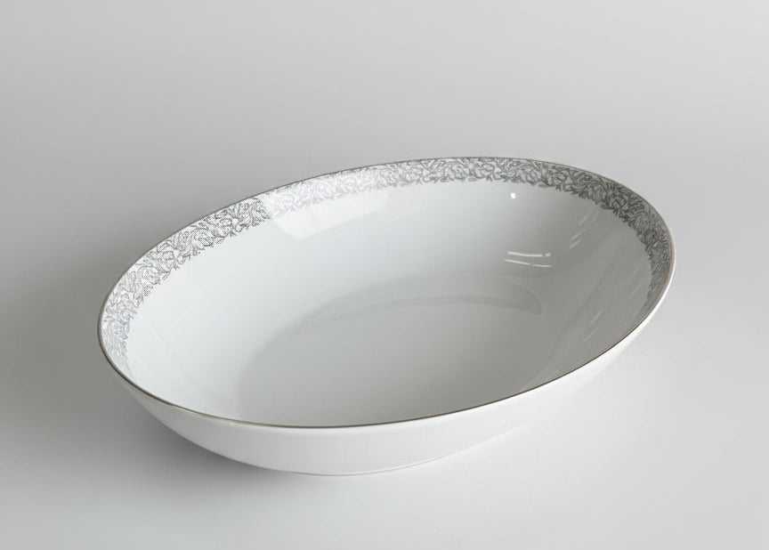 Vajilla de porcelana japonesa Arita – Diseño floral en gris plata