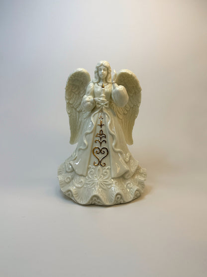 Figura de Ángel de Cerámica con Detalles Dorados