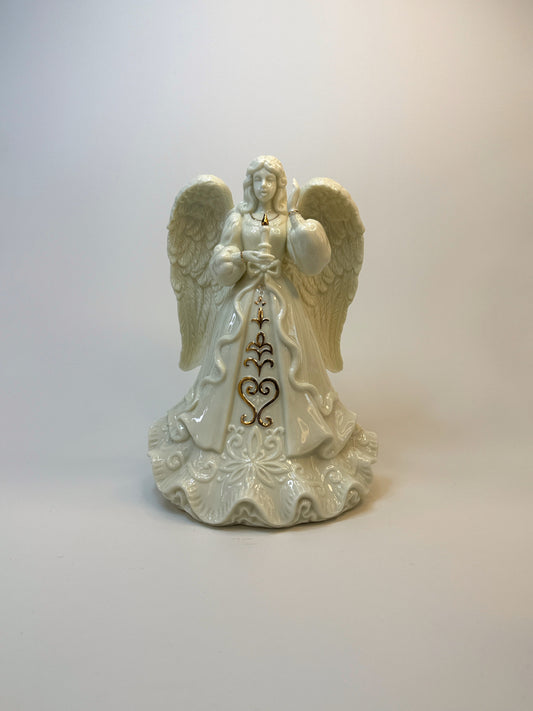 Figura de Ángel de Cerámica con Detalles Dorados