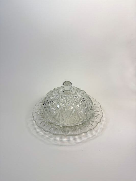 Bombonera de Vidrio Tallado con Plato y Tapa