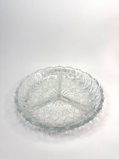 Bowl de Vidrio Vintage con Divisiones y Borde Ondulado