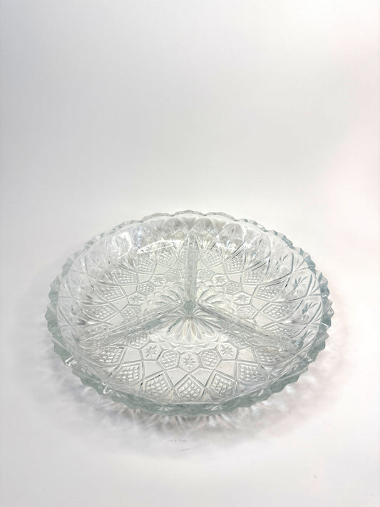 Bowl de Vidrio Vintage con Divisiones y Borde Ondulado