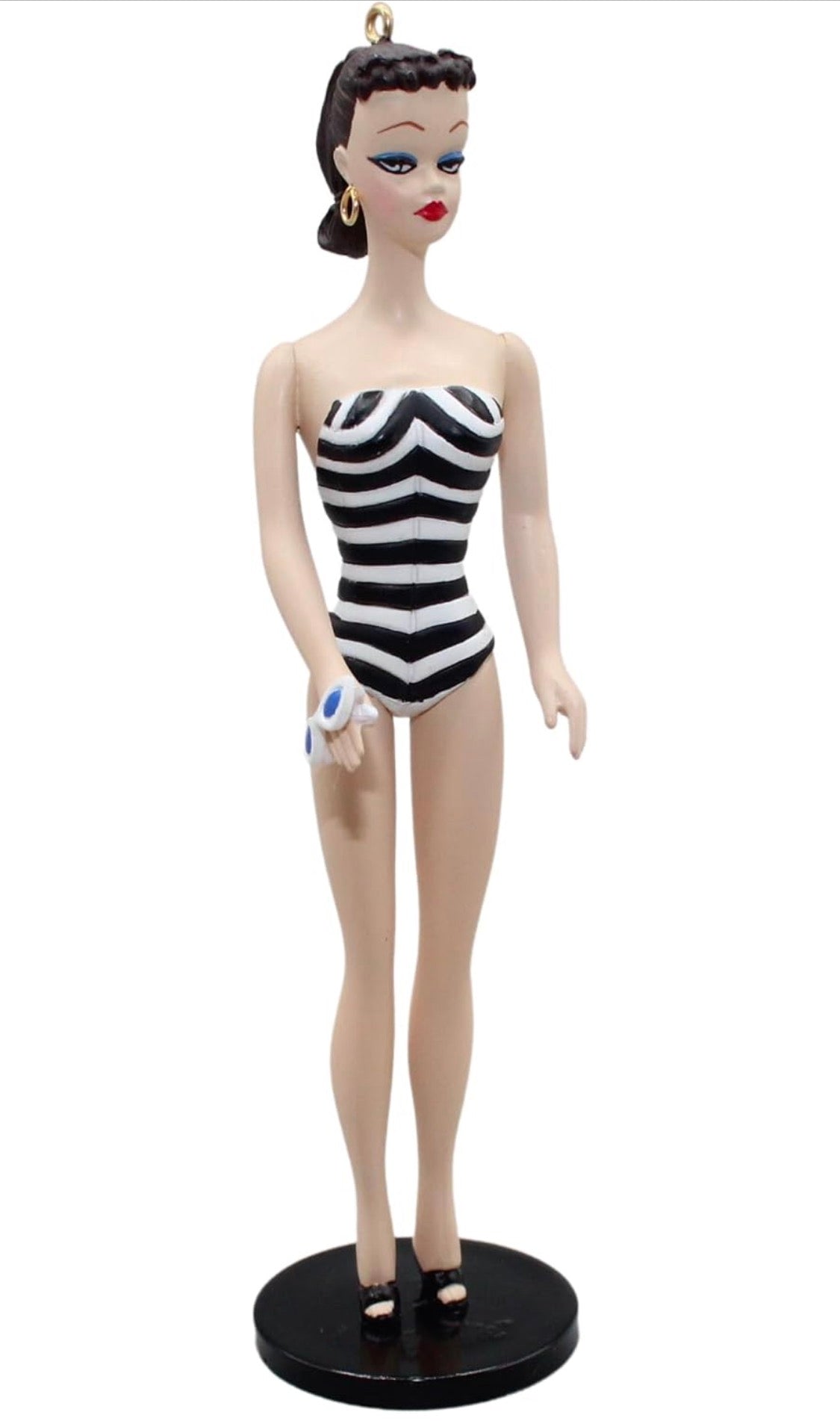 Adorno coleccionable de Hallmark 1995 que representa a Barbie Brunette Debut de 1959.