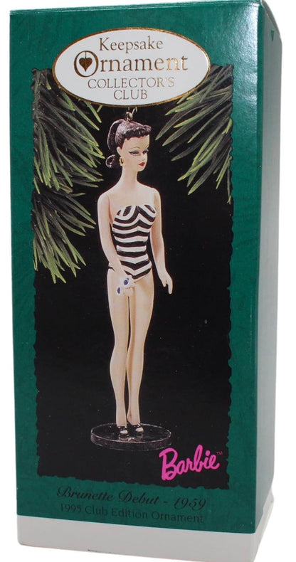 Adorno coleccionable de Hallmark 1995 que representa a Barbie Brunette Debut de 1959.