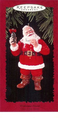 Santa Adorno Hallmark Keepsake de 1996, modelo Welcome Guest, con licencia oficial de Coca-Cola. Mide aproximadamente 7 cm de altura,