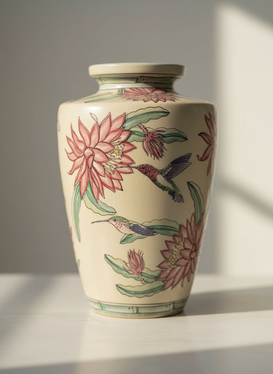 Jarrón colibrí pintado a mano