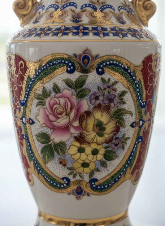 Jarrón rococó con tonalidades doradas