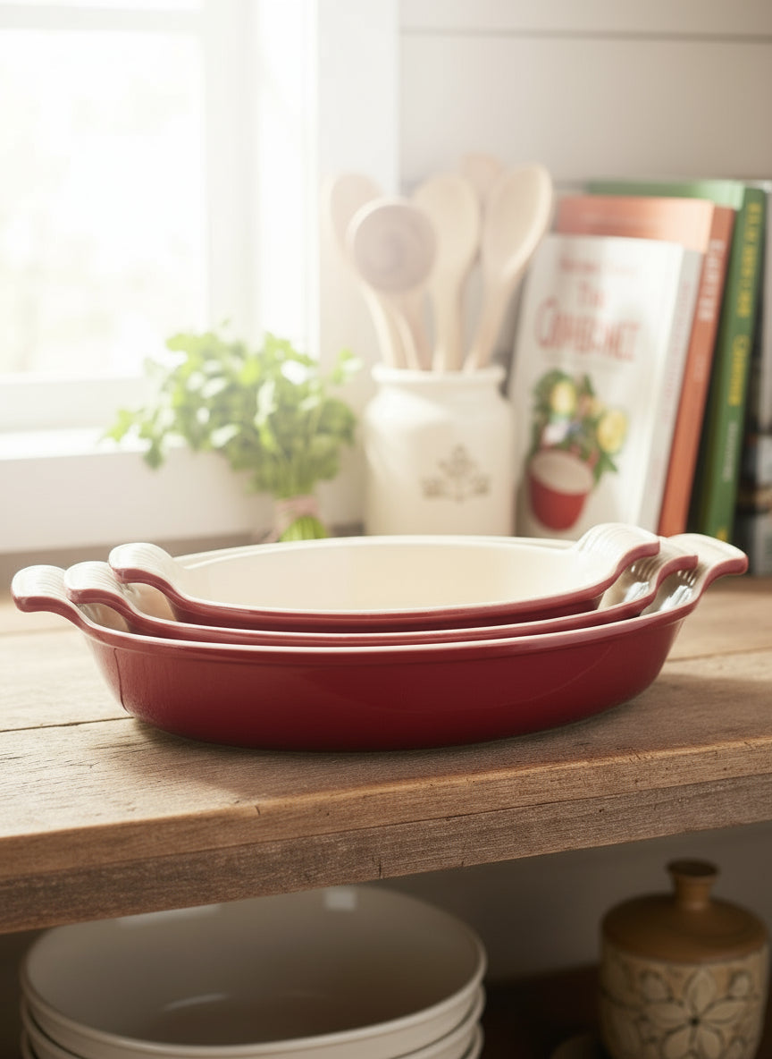 Fuente ovalada tipo “au gratin” de la colección Heritage de Le Creuset.