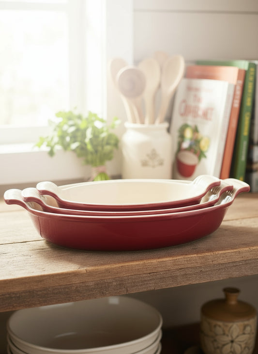 Fuente ovalada tipo “au gratin” de la colección Heritage de Le Creuset.