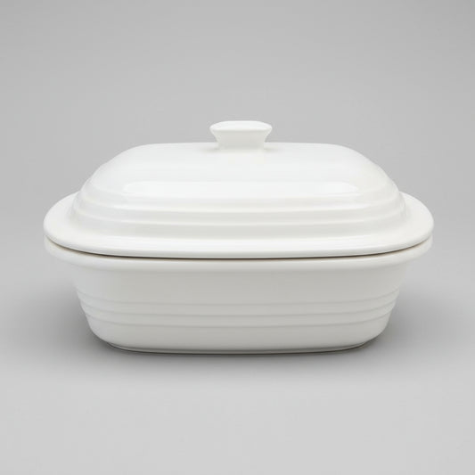 Cazuela de piedra cerámica – Pampered Chef con tapa incluida Forma rectangular / exterior blanco satinado / interior sin esmaltar