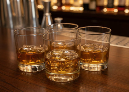 Vaso de cristal estilo Old Fashioned. Ideal para servir whisky, cócteles o bebidas clásicas. Diseño robusto y elegante.