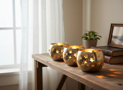 Portavelas esférico de latón con estrellas