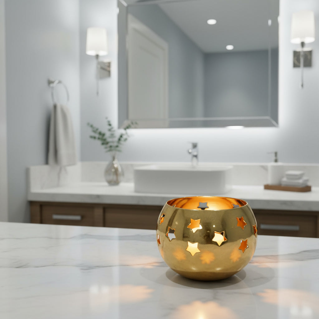 Portavelas esférico de latón con estrellas