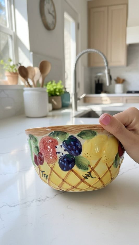 Bowl de Cerámica con Diseño Frutal Pintado a Mano