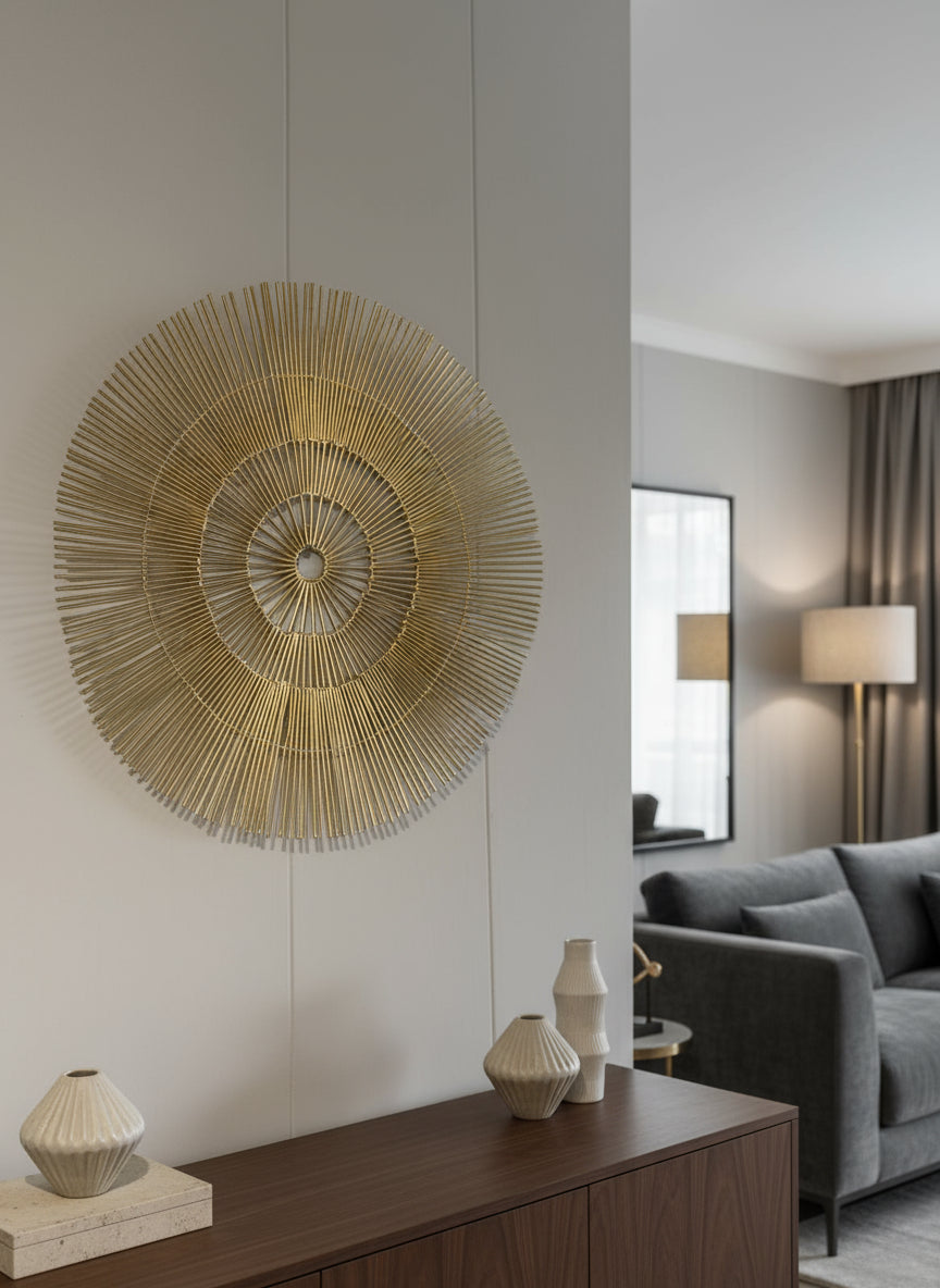 Escultura Mural Sol Sunburst Dorado