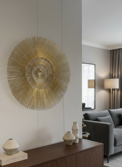 Escultura Mural Sol Sunburst Dorado