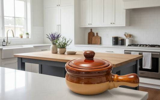 Bowl para Sopa Francesa – Cerámica Bicolor con Tapa y Mango