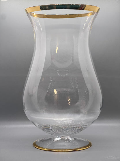 Florero-Jarron – Vidrio Transparente con Borde Dorado