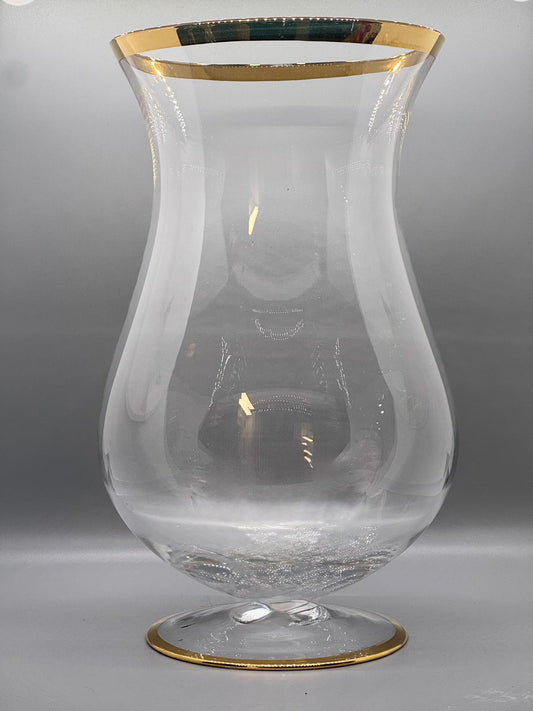 Florero-Jarron – Vidrio Transparente con Borde Dorado