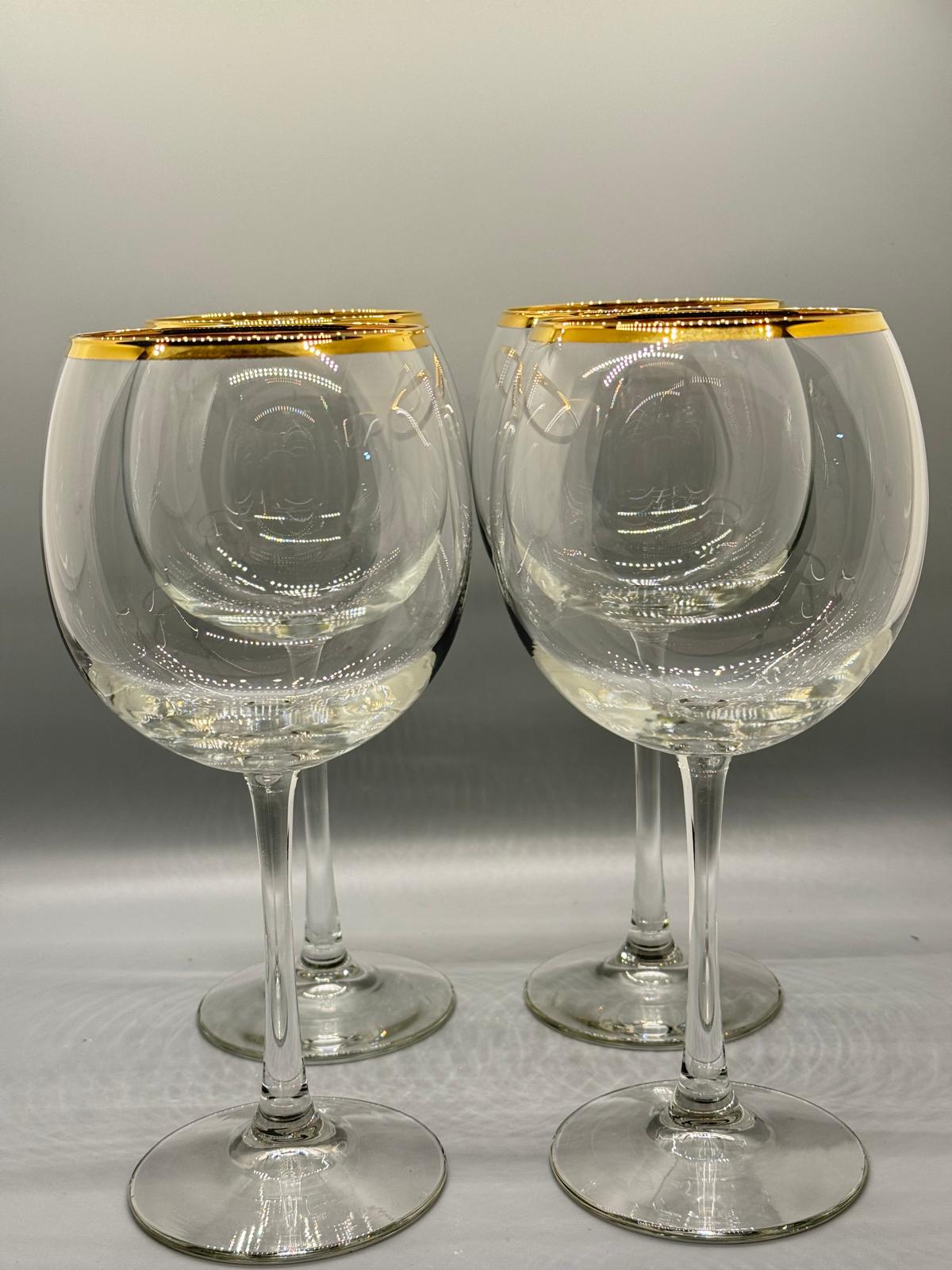 Copas de Vino con Borde Dorado – Cristal Decorativo Set de 4