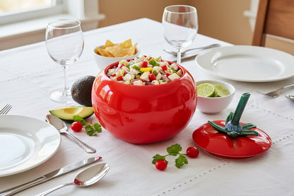 Galletero  de cerámica McCoy para galletas con diseño de tomate y tapa incluida.