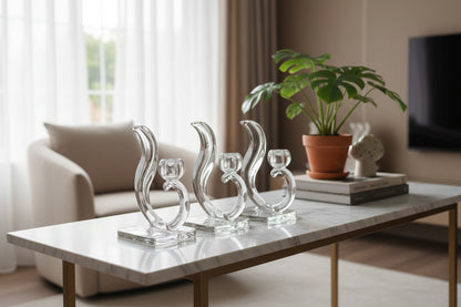 Candelabro vintage Dalzell Viking en vidrio transparente