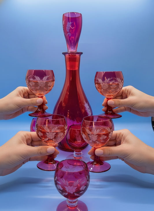 Decantador de arándano con 6 copas