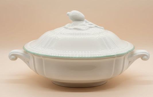 Bowl  para Sopa porcelana fina blanca con distintivo pomo de fruta en la tapa