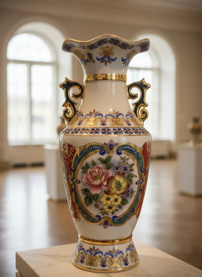 Jarrón rococó con tonalidades doradas