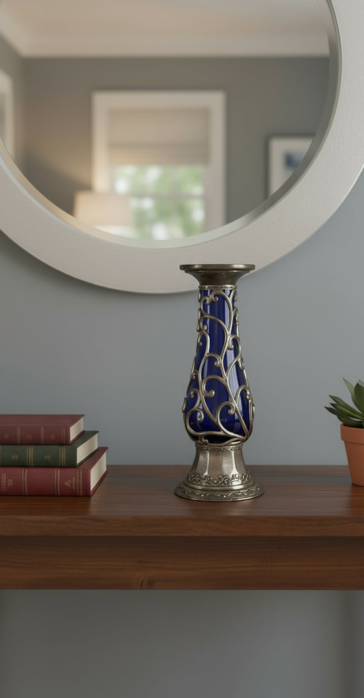 Candelabro fijante con filigrana plateada