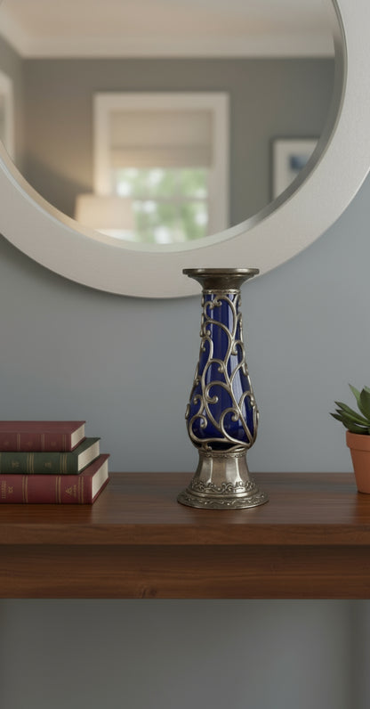 Candelabro fijante con filigrana plateada