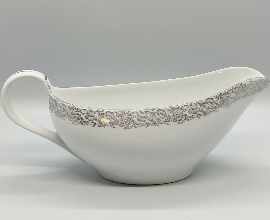 Vajilla de porcelana japonesa Arita – Diseño floral en gris plata