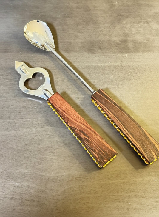 Set de cuchara y destapador de Cóctel Mid-Century Modern – Madera Teca